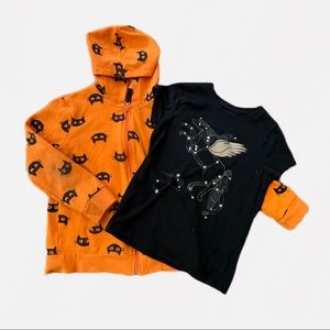 Cat & Jack girls size 7/8 orange black Halloween t-shirt and zip hoodie bundle